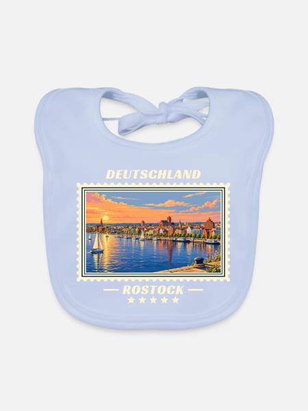 Deutschland Rostock Vintage Reisemarke - Baby Bio-Lätzchen - sky Blue - Vorne
