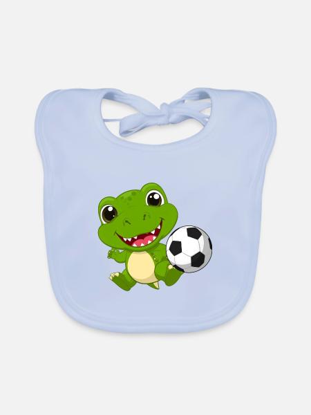 Kleiner Grüner Drache Spielt Fußball Kinder TShirt - Baby Bio-Lätzchen - sky Blue - Vorne