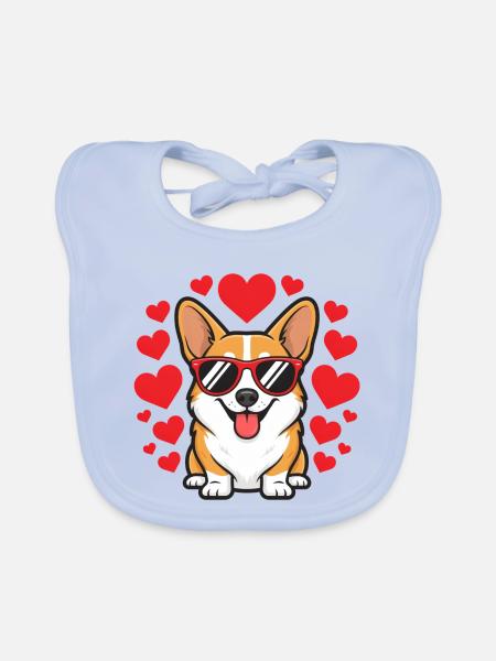 Corgi Valentine Hearts Sonnenbrille Welpenliebe - Baby Bio-Lätzchen - sky Blue - Vorne