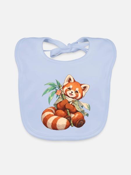 Roter Panda mit Bambus | Noventra - Baby Bio-Lätzchen - sky Blue