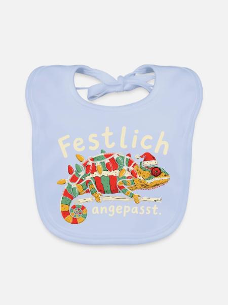 Weihnachts Chamäleon mit Lichterkette und Mütze - Baby Bio-Lätzchen - sky Blue - Vorne