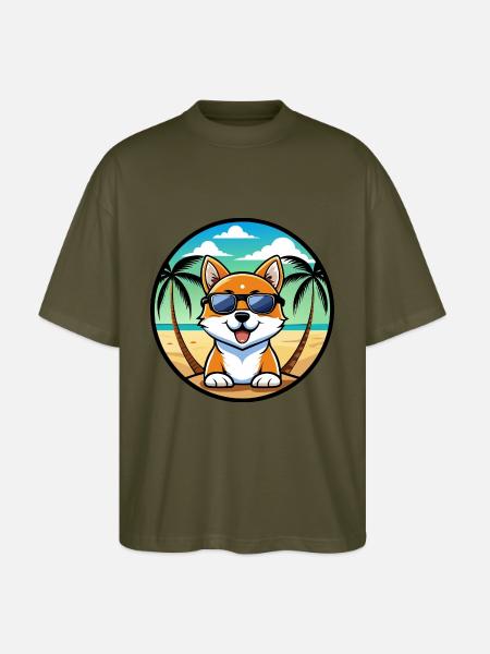Hokkaido Hondenras Cartoon Zonnebril Strand - Stanley/Stella Uniseks oversized bio T-shirt Blaster 2.0 - kaki