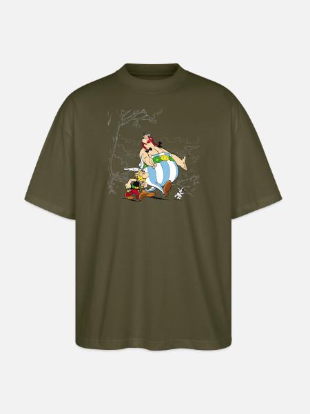 Asterix & Obelix Spaziergang Mit Idefix - Stanley/Stella Oversized Unisex Bio T-Shirt Blaster 2.0 - Khaki