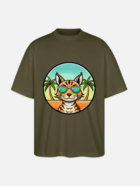 Ocicat Breed Cartoon Sunglasses Beach - Stanley/Stella Oversized Unisex Organic T-shirt Blaster 2.0 - khaki