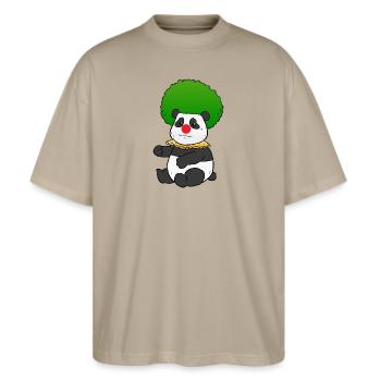 Clown Panda - Stanley/Stella Oversized Unisex Bio T-Shirt Blaster 2.0 - Steingrau - Vorne - Alina (178cm) & Michal (187cm)