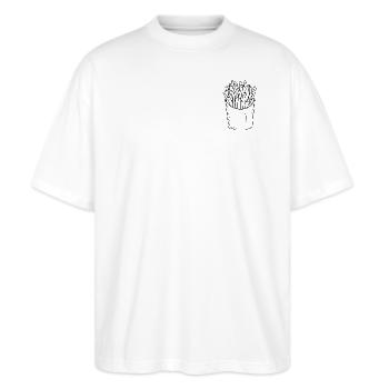 Pommes – Minimalistisches Fastfood Design - Stanley/Stella Oversized Unisex Bio T-Shirt Blaster 2.0 - Weiß - Vorne - Alina (178cm) & Michal (187cm)