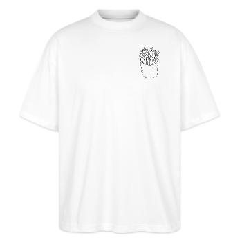 Pommes – Minimalistisches Fastfood Design - Stanley/Stella Oversized Unisex Bio T-Shirt Blaster 2.0 - Weiß - Vorne - Alina (178cm) & Michal (187cm)