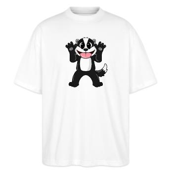 Dachs - Stanley/Stella Oversized Unisex Bio T-Shirt Blaster 2.0 - Weiß - Vorne - Alina (178cm) & Michal (187cm)