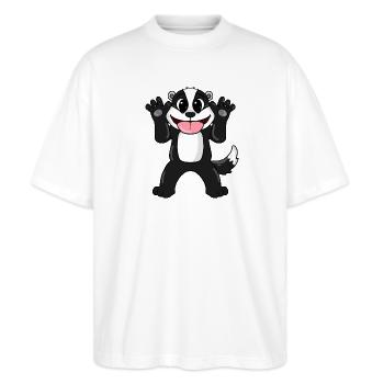 Dachs - Stanley/Stella Oversized Unisex Bio T-Shirt Blaster 2.0 - Weiß - Vorne - Alina (178cm) & Michal (187cm)
