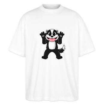 Dachs - Stanley/Stella Oversized Unisex Bio T-Shirt Blaster 2.0 - Weiß - Vorne - Alina (178cm) & Michal (187cm)