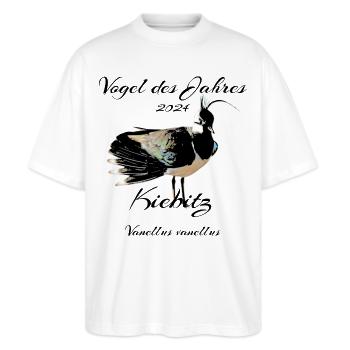 Kiebitz, Vogel des Jahres 2024 - Stanley/Stella Oversized Unisex Bio T-Shirt Blaster 2.0 - Weiß - Vorne - Alina (178cm) & Michal (187cm)