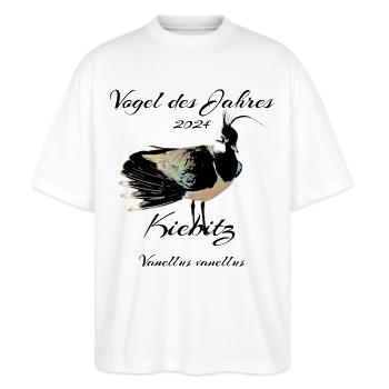 Kiebitz, Vogel des Jahres 2024 - Stanley/Stella Oversized Unisex Bio T-Shirt Blaster 2.0 - Weiß - Vorne - Alina (178cm) & Michal (187cm)