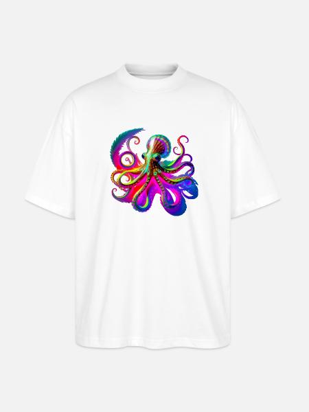 Psychedelic Neon Octopus - Stanley/Stella Oversized Unisex Organic T-shirt Blaster 2.0 - white