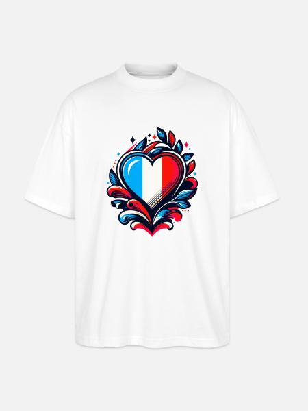 Heart French Flag - Stanley/Stella Oversized Unisex Organic T-shirt Blaster 2.0 - white