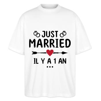 Cadeau Anniversaire De Mariage 1 An Noces De Coton - T-shirt bio Blaster 2.0 coupe oversize Stanley/Stella Unisexe - blanc - Devant - Alina (178cm) & Michal (187cm)