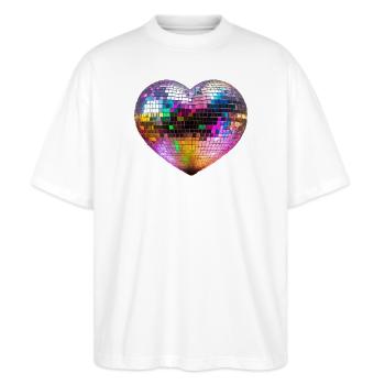 Club Disco Herz - Stanley/Stella Oversized Unisex Bio T-Shirt Blaster 2.0 - Weiß - Vorne - Alina (178cm) & Michal (187cm)