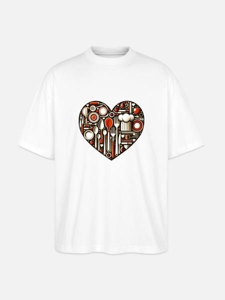 Küchenliebe Herz - Stanley/Stella Oversized Unisex Bio T-Shirt Blaster 2.0 - Weiß