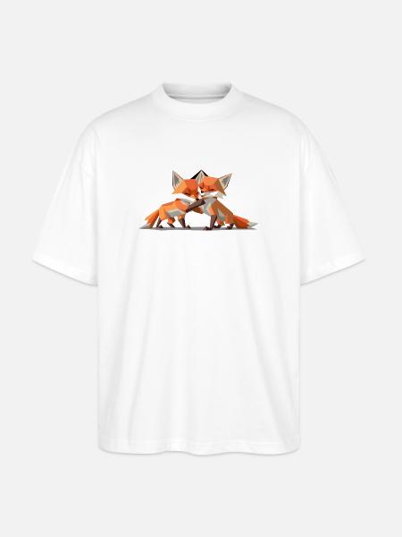 Renardeaux low-poly - T-shirt bio Blaster 2.0 coupe oversize Stanley/Stella Unisexe - blanc