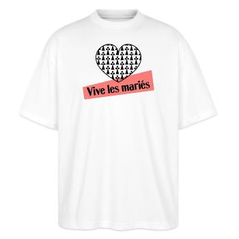 ICH HABE GERADE GEHEIRATET. Junggesellinnenabschied. VALENTINSTAG. PAAR - Stanley/Stella Oversized Unisex Bio T-Shirt Blaster 2.0 - Weiß - Vorne - Alina (178cm) & Michal (187cm)