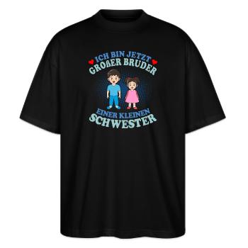 Großer Bruder Kleine Schwester - Stanley/Stella Oversized Unisex Bio T-Shirt Blaster 2.0 - Schwarz - Vorne - Alina (178cm) & Michal (187cm)