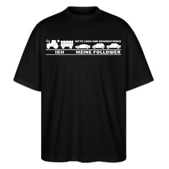 Ich, meine Follower - Traktor Autos Bauer Landwirt - Stanley/Stella Oversized Unisex Bio T-Shirt Blaster 2.0 - Schwarz - Vorne - Alina (178cm) & Michal (187cm)