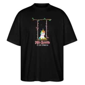 Mir Reichts Ich Geh Schaukeln Einhorn - Stanley/Stella Oversized Unisex Bio T-Shirt Blaster 2.0 - Schwarz - Vorne - Alina (178cm) & Michal (187cm)