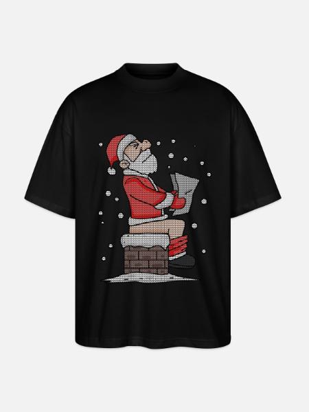 Père Noël assis sur la cheminée drôle - T-shirt bio Blaster 2.0 coupe oversize Stanley/Stella Unisexe - noir