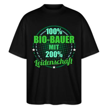 Bio-Bauer - Stanley/Stella Oversized Unisex Bio T-Shirt Blaster 2.0 - Schwarz - Vorne - Alina (178cm) & Michal (187cm)