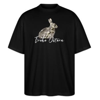 Ostern Frohe Ostern - Stanley/Stella Oversized Unisex Bio T-Shirt Blaster 2.0 - Schwarz - Vorne - Alina (178cm) & Michal (187cm)