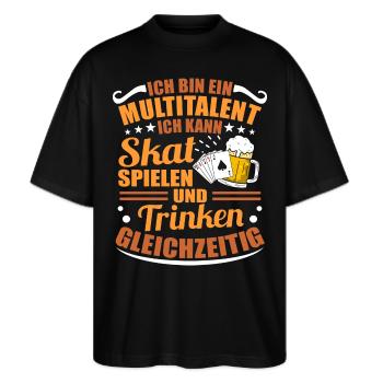 Skat Skatspieler Kartenspiel Karten Spiel - Stanley/Stella Oversized Unisex Bio T-Shirt Blaster 2.0 - Schwarz - Vorne - Alina (178cm) & Michal (187cm)