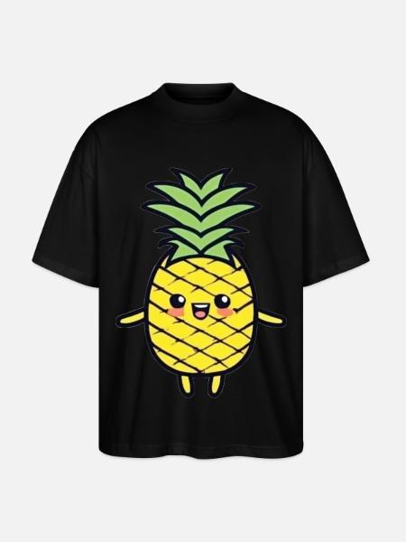 Cheerful Pineapple Cartoon Charm - Stanley/Stella Oversized Unisex Organic T-shirt Blaster 2.0 - black