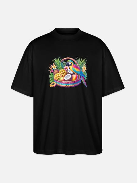 Obstkorb mit Papagei - Stanley/Stella Oversized Unisex Bio T-Shirt Blaster 2.0 - Schwarz