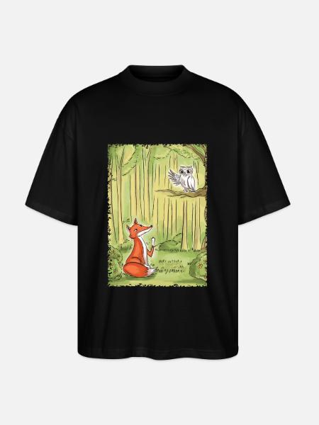Waldgespräch: Fuchs und Eule - Stanley/Stella Oversized Unisex Bio T-Shirt Blaster 2.0 - Schwarz