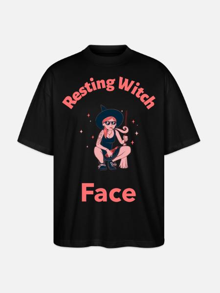 Resting Witch Face Illustration Tee - Stanley/Stella Oversized Unisex Bio T-Shirt Blaster 2.0 - Schwarz