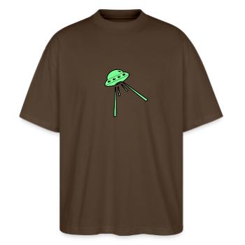 Raumschiff - Stanley/Stella Oversized Unisex Bio T-Shirt Blaster 2.0 - Dunkelbraun - Vorne - Alina (178cm) & Michal (187cm)