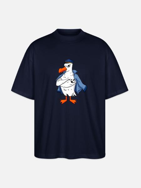Muscular seagull with anchor tattoo seagull gift - Stanley/Stella Oversized Unisex Organic T-shirt Blaster 2.0 - navy