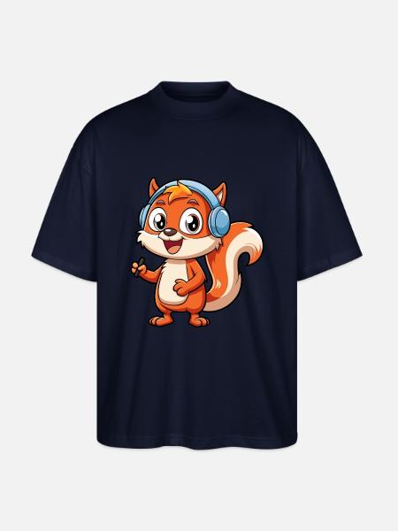 Ekorre Rolig Tecknad Figur Hörlurar Musik - Ekologisk Oversized T-shirt Unisex Stanley/Stella Blaster 2.0 - marinblått