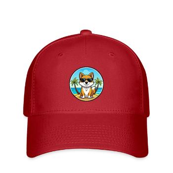 Korean Jindo Dog Breed Cartoon Sunglasses Beach - Flexfit Cap - red - Front