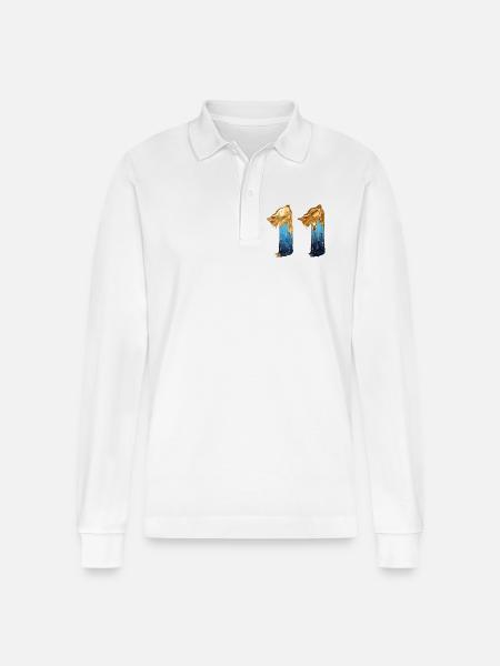 NEJ. 11 NUMMER 11 SEJ 11 ÅRS FØDSELSDAG - Stanley/Stella Prepster økologisk unisex langærmet poloshirt - hvid