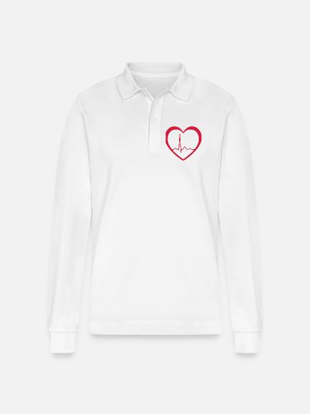 Heartbeat ECG Line Medical Pulse Wave Icon Vector - Stanley/Stella Organic Unisex Long-Sleeved Polo Shirt Prepster - white