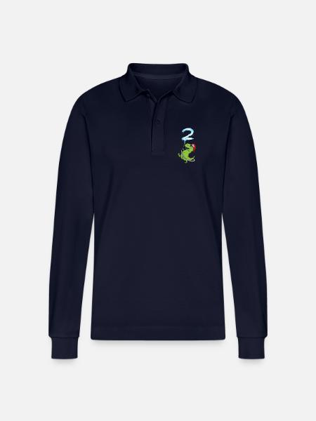 2nd birthday dinosaur fire department - Stanley/Stella Organic Unisex Long-Sleeved Polo Shirt Prepster - navy