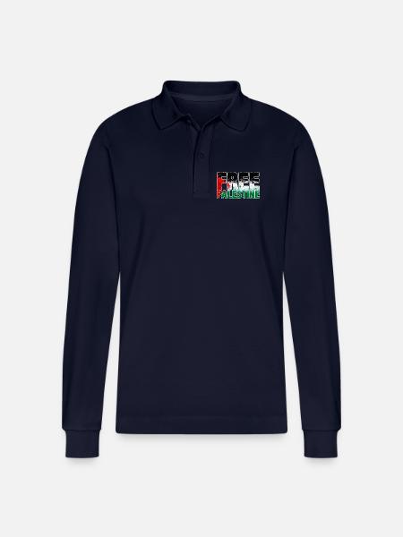 free Palestine - Stanley/Stella Organic Unisex Long-Sleeved Polo Shirt Prepster - navy