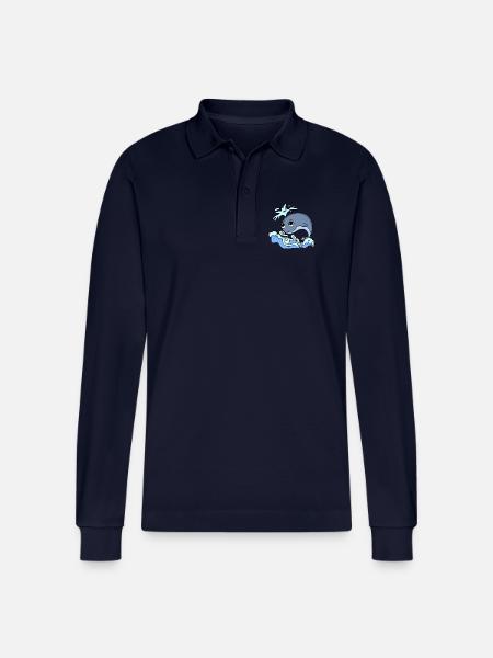 whale - Stanley/Stella Organic Unisex Long-Sleeved Polo Shirt Prepster - navy