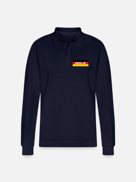 Berlin City in German Flag - Stanley/Stella Organic Unisex Long-Sleeved Polo Shirt Prepster - navy