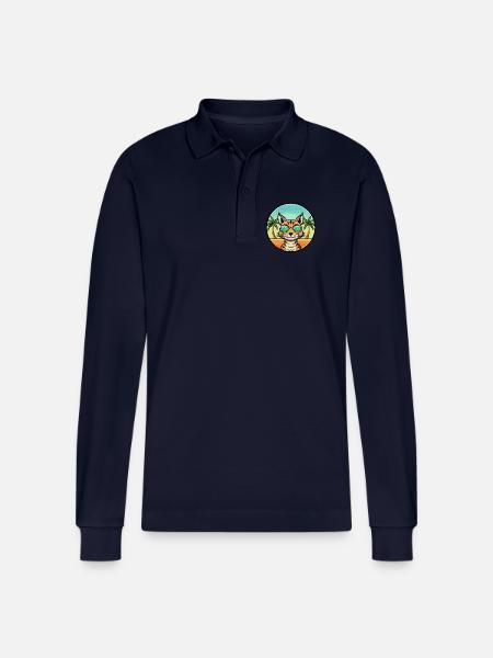 Ocicat Breed Cartoon Sunglasses Beach - Stanley/Stella Organic Unisex Long-Sleeved Polo Shirt Prepster - navy