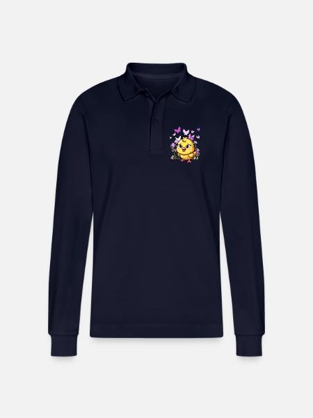 Chick Easter Child Kids - Stanley/Stella Organic Unisex Long-Sleeved Polo Shirt Prepster - navy
