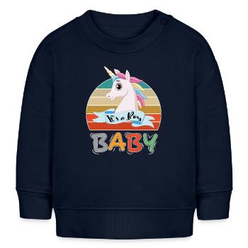 Baby It s a Boy Junge Einhorn Unicorn - Baby Organic Sweatshirt Baby Changer von Stanley/Stella - Navy - Vorne