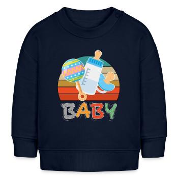 Baby Flasche Nuckel Rassel Fläschchen Retro - Baby Organic Sweatshirt Baby Changer von Stanley/Stella - Navy - Vorne