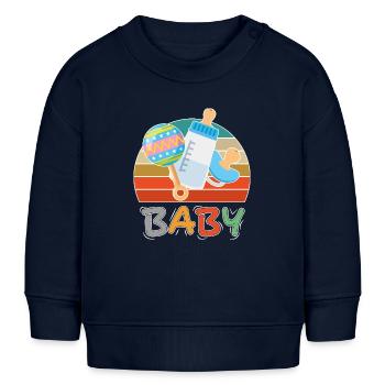 Baby Flasche Nuckel Rassel Fläschchen Retro - Baby Organic Sweatshirt Baby Changer von Stanley/Stella - Navy - Vorne
