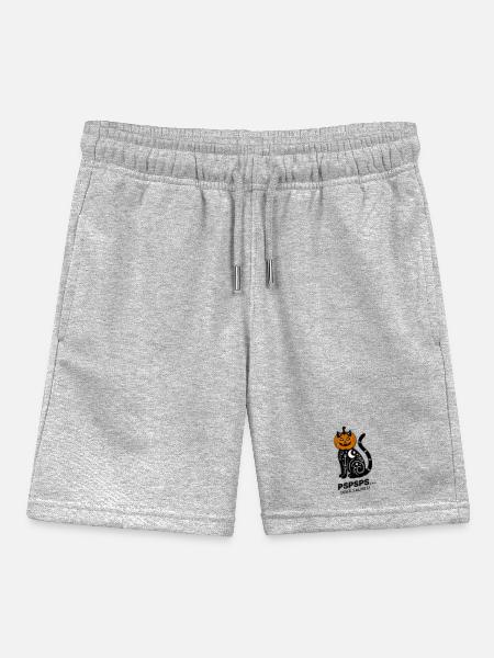 Pspsps oder Saures – Schwarze Katze Halloween - Kinder Organic Joggingshorts Mini Bolter von Stanley/Stella - Grau meliert - Vorne